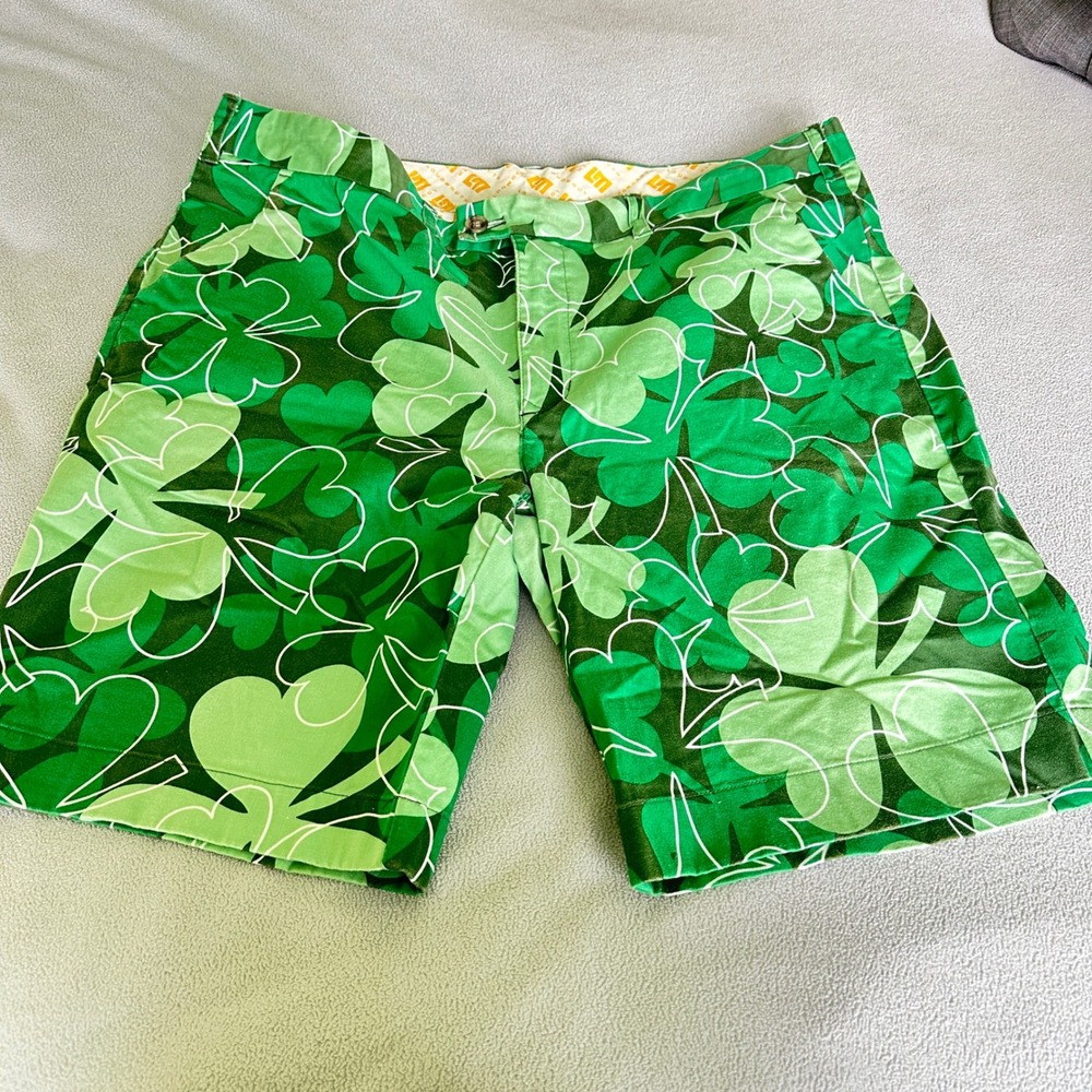 Loudmouth Golf Shorts Mens 40 Shamrock Green Lucky Leaf Clover St Patrick Irish